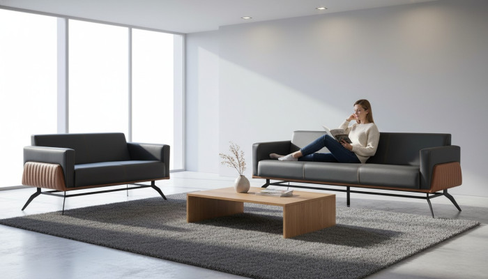 Sofa-Set Schwarz Braun Ledersofas Sitzmöbel 3-Sitzer 2-Sitzer Couches