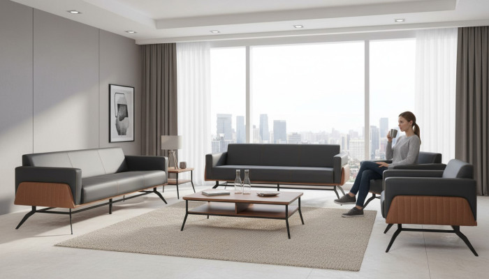 Moderner Ledersofa-Set 3-Sitzer Sessel Schwarz Braun Sofa-Set Couch Leder