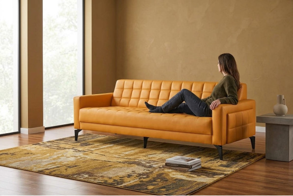 Ledersofa 3-Sitzer Sofa Chesrterfield Modern Dreisitzig Couch Leder Holz