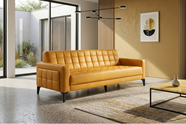 Ledersofa 3-Sitzer Sofa Chesrterfield Modern Dreisitzig Couch Leder Holz