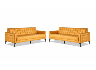 Sofa-Set Gelb 3-Sitzer Sofas Chesterfield Ledersofas Modern Leder Edelstahl