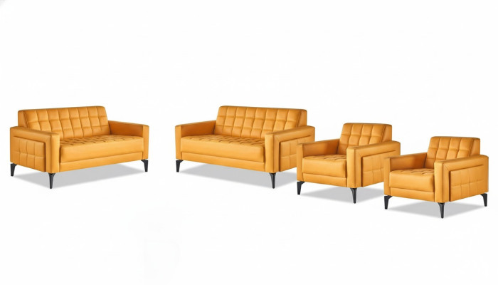 Sitzmöbel Chesterfiedl Gelb 2-Sitzer Sessel Ledersofas Modern Edelstahl
