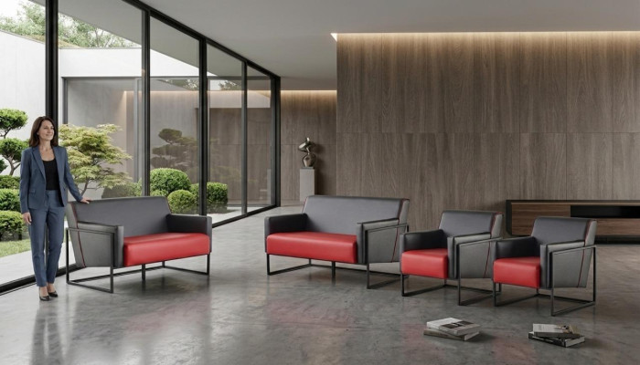 Sofagarnituren Set Schwarz Rot Sofas 2-Sitzer Sessel Lehnsessel Leder