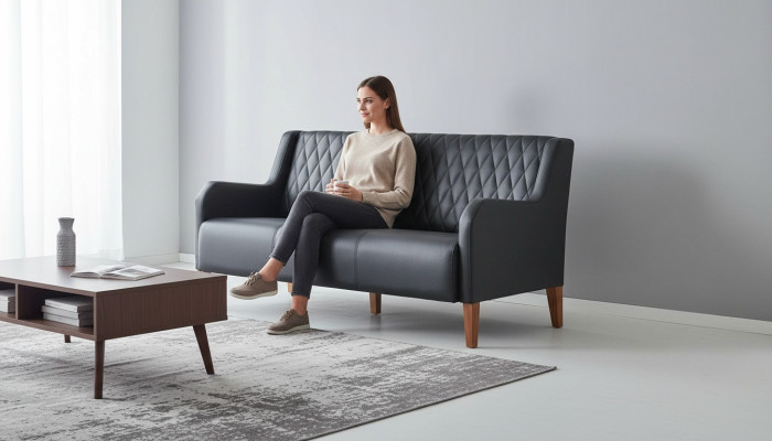 Ledersofa Sofa 3-Sitzer Schwarz Sitzmöbel Modern Leder Holz Dreisitzig