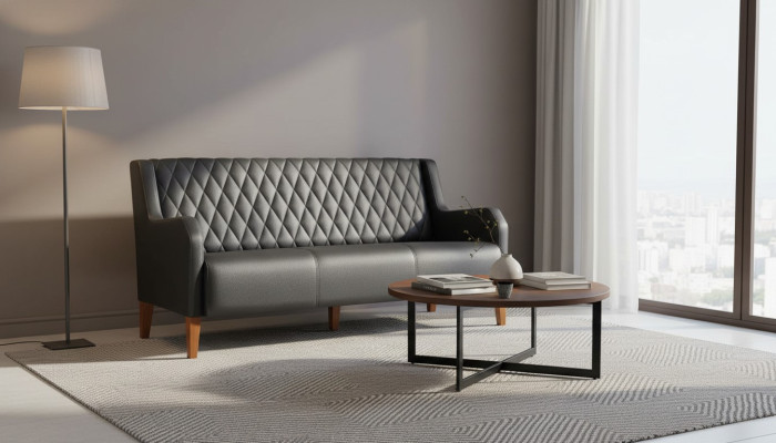 Ledersofa Sofa 3-Sitzer Schwarz Sitzmöbel Modern Leder Holz Dreisitzig