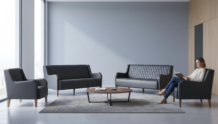 Ledersofas Sofagarnituren-Set 3-Sitzer Sessel Schwarz Leder Holz Modern