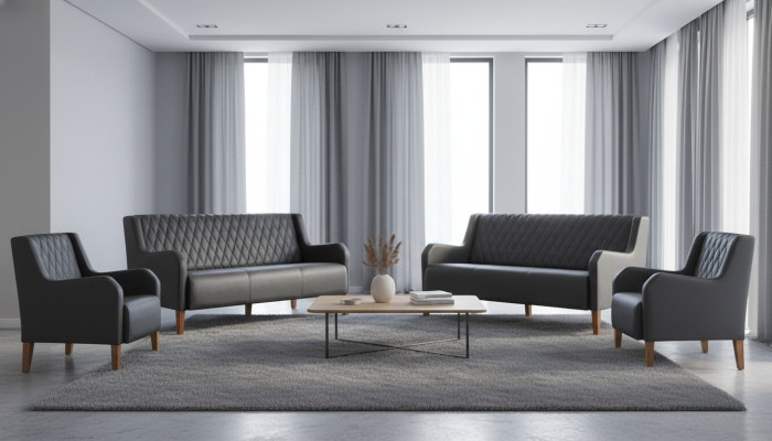 Ledersofas Sofagarnituren-Set 3-Sitzer Sessel Schwarz Leder Holz Modern