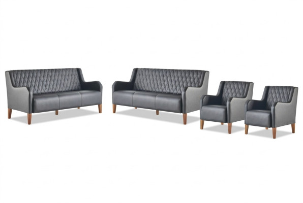 Ledersofas Sofagarnituren-Set 3-Sitzer Sessel Schwarz Leder Holz Modern