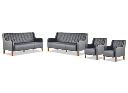 Ledersofas Sofagarnituren-Set 3-Sitzer Sessel Schwarz Leder Holz Modern