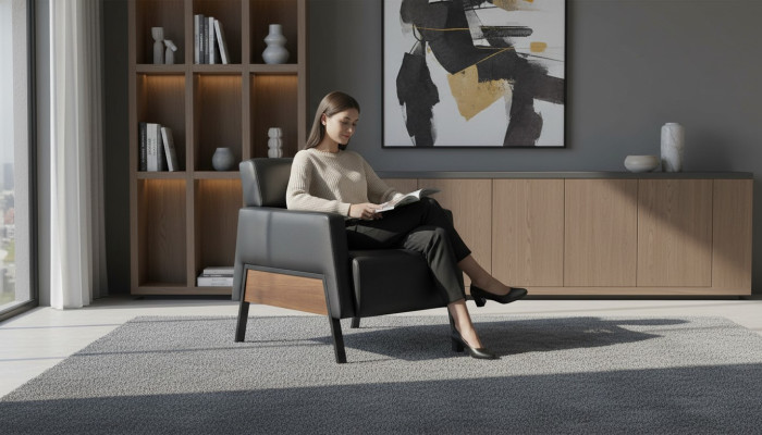 Sessel Schwarz Modern 1-Sitzer Arbeitszimmer Wohnzimmer Ledersessel Weich