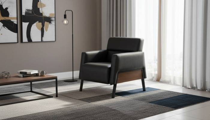 Sessel Schwarz Modern 1-Sitzer Arbeitszimmer Wohnzimmer Ledersessel Weich