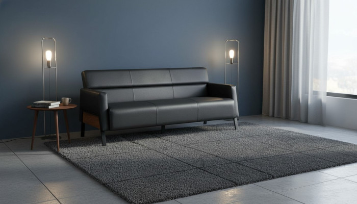 Ledesofa Sofa Schwarz 3-Sitzer Dreisitzig Leder Modern Holz Edelstahl