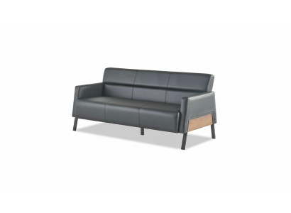 Ledesofa Sofa Schwarz 3-Sitzer Dreisitzig Leder Modern Holz Edelstahl