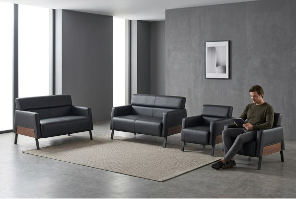 Sitzmöbel Leder Set Ledersofa 2-Sitzer Sessel Modern Schwarz Edelstahl