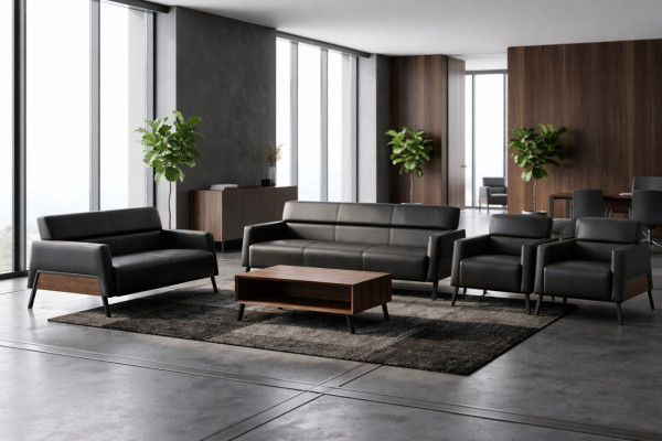 Komplett Set 3-Sitzer 2-Sitzer Sessel Schwarz Leder Lehnsessel Couch