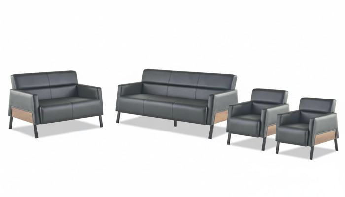 Komplett Set 3-Sitzer 2-Sitzer Sessel Schwarz Leder Lehnsessel Couch