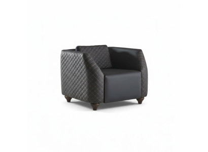 Sessel Schwarz Lehnsessel Modern Polster Leder Kissen 1-Sitzer Holz