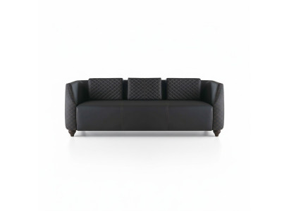 Ledersofa 3-Sitzer Schwarz Holz Modern Design Kissen Polster Leder Couch