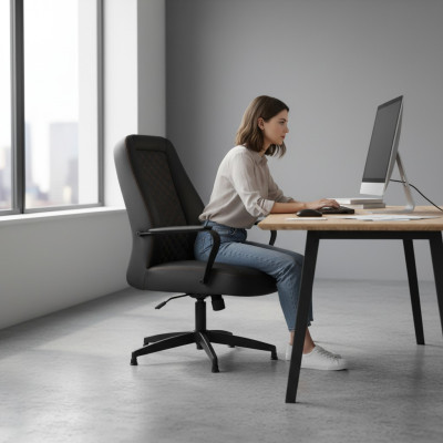 Ledersessel Schwarz Bürostuhl Modern Arbeitszimmer Büro Sessel Leder