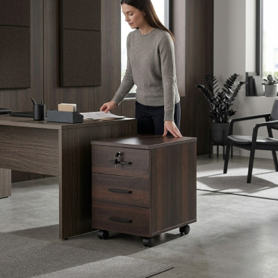 Kommode Schubladen Arbeitszimmer Modern Rollen Rechteckig Form Braun