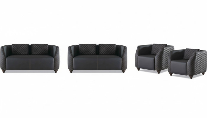 Sofa-Set Ledersofas 2-Sitzer 2x Sessel Schwarz Sitzmöbel Modern Lehnsessel
