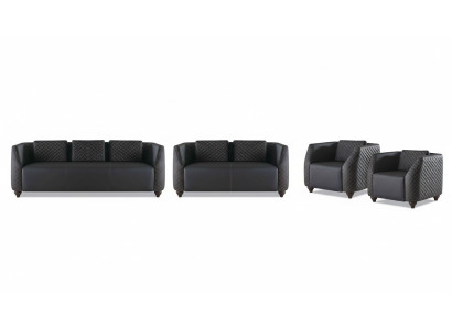 Sofagarnituren 3-Sitzer 2-Sitzer Sessel Schwarz Ledersofas Polster Couch