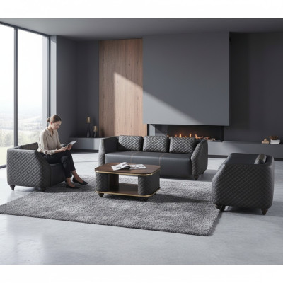 Sitzmöbel Leder 3-Sitzer Sessel Couchtisch Schwarz Braun Ledersofas