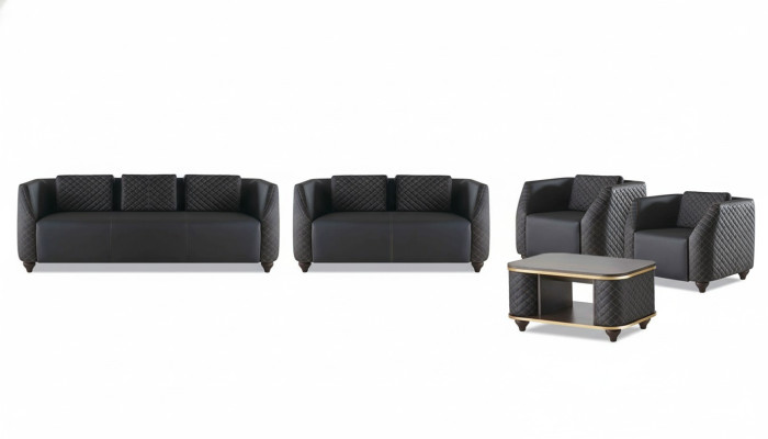 Komplett-Set 3-Sitzer 2-Sitzer Sessel Couchtisch Ledersofas Leder Holz