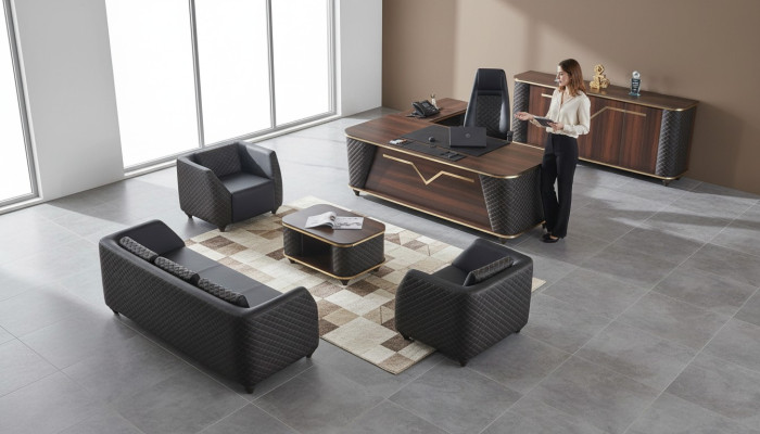 Komplett Arbeitszimmer Set Schreibtisch Sofas Sideboard Büroeinrichtung
