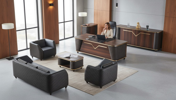 Arbeitszimmer Set Komplett Schreibtisch Sideboard Sofas Einrichtung Büro