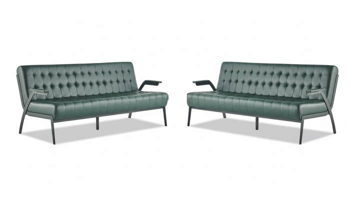 Sofas Ledersofas-Set 3-Sitzer Grün Sitzmöbel Modern Chesterfield Edelstahl