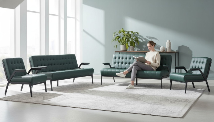 Sofagarnituren-Set 3-Sitzer Sessel Grün Chesterfield Modern Ledersofas