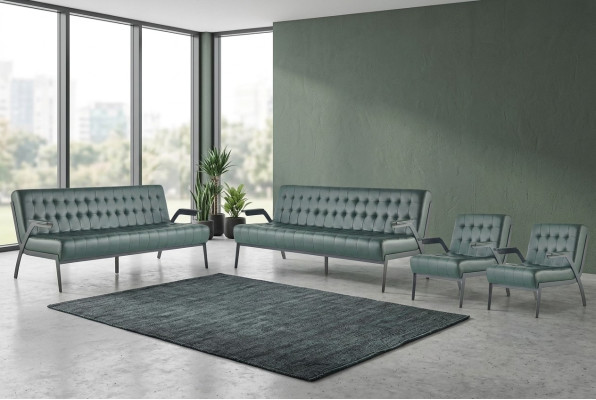 Sofagarnituren-Set 3-Sitzer Sessel Grün Chesterfield Modern Ledersofas