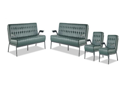 Sofagarnituren-Set 3-Sitzer Sessel Grün Chesterfield Modern Ledersofas