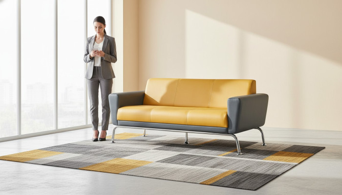 Ledersofa Gelb Grau 3-Sitzer Sofa Dreisitzig Leder Edelstahl Modern Holz