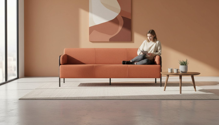 Ledersofa 3-Sitzer Orange Sofa Modern Couch Dreisitzig Weich Sitzmöbel