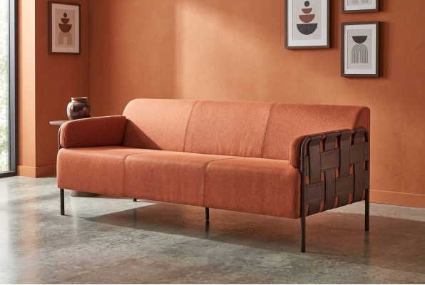 Ledersofa 3-Sitzer Orange Sofa Modern Couch Dreisitzig Weich Sitzmöbel