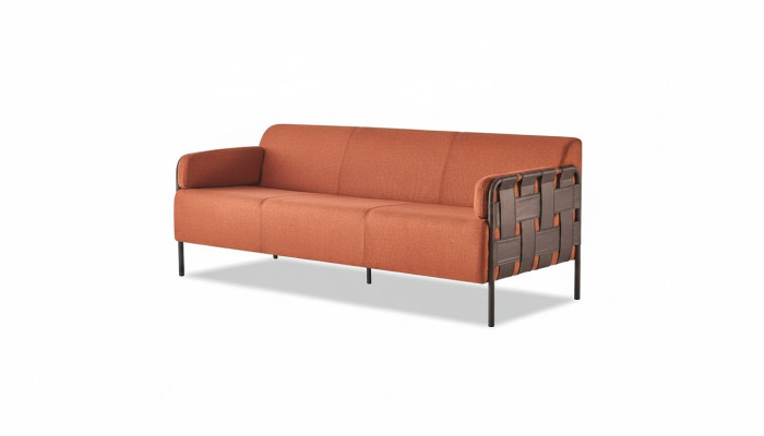 Ledersofa 3-Sitzer Orange Sofa Modern Couch Dreisitzig Weich Sitzmöbel
