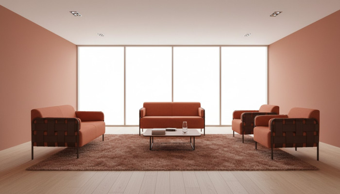 Sofa-Set 2-Sitzer 2x Sessel Orange Modern Textil Edelstahl Sofagarnituren