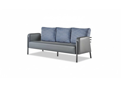 Couch Grau Blau Sessel POlster 3-Sitzer Modern Kissen Leder Edelstahl