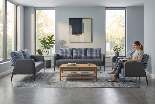 Komplett Sitzmöbel Set 3-Sitzer 2-Sitzer Sessel Grau Blau Leder Polster