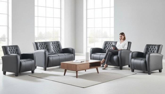 Sofagarnitur-Set 2-Sitzer Sessel Schwarz Chesterfield Modern Ledersofas