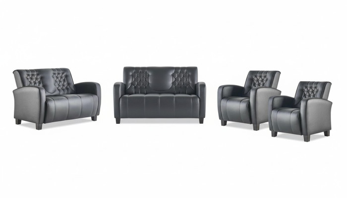Sofagarnitur-Set 2-Sitzer Sessel Schwarz Chesterfield Modern Ledersofas