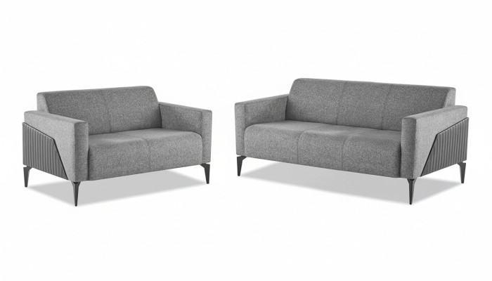 Sofa-Set Sofagarnitur 3-Sitzer 2-Sitzer Grau Leder Modern Couch Textil