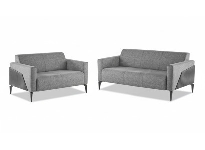 Sofa-Set Sofagarnitur 3-Sitzer 2-Sitzer Grau Leder Modern Couch Textil