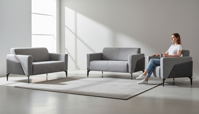 Sofagarnitur Grau Sofas Lehnsessel Edelstahl Sofa-Set 2-Sitzer Sessel