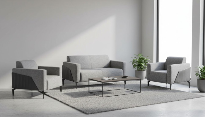 Sofagarnitur Grau Sofas Lehnsessel Edelstahl Sofa-Set 2-Sitzer Sessel