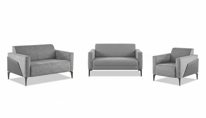 Sofagarnitur Grau Sofas Lehnsessel Edelstahl Sofa-Set 2-Sitzer Sessel