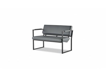 Ledesofas Couch Edelstahl 2-Sitzer Sofa Schwarz Leder Holz Zweisitzig
