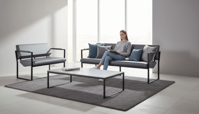 Ledersofas Set 3-Sitzer 2-Sitzer Schwarz Leder Modern Edelstahl Couch